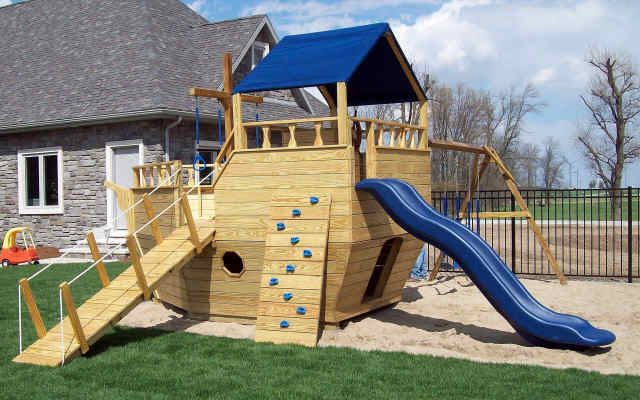 outdoor wooden pirate ship playhouse