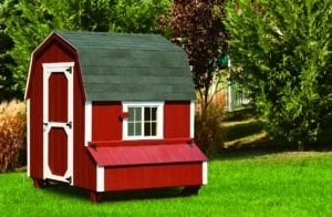 6x6 Dutch: Duratemp siding, 96" high - 8" off ground, 6 nesting boxes, Red siding with white trim, Charcoal shingles