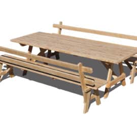 3’x8′ Picnic table with 8′ benches with backs