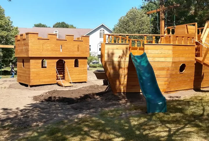 Wooden playgroup ship and castle