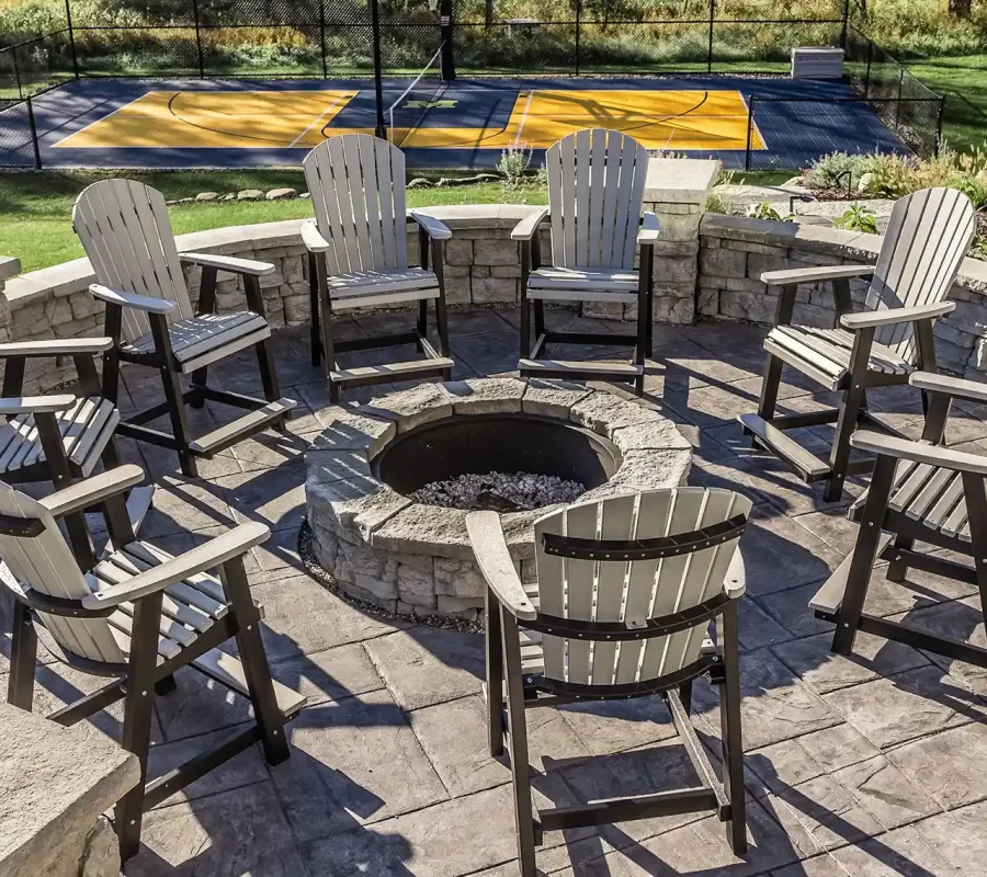 Vinyl furniture placed around a fire pit